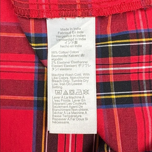J. Crew Tartan Plaid Ruffle Popover Poplin Blouse Preppy Holiday Red Medium - Picture 10 of 11